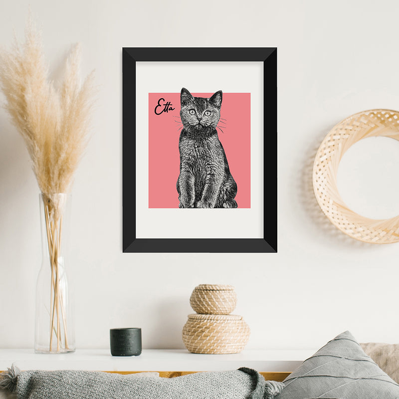 Personalised Pet Portrait Sketch Print A4 Black Frame Framed Prints & Canvases Everything Personal