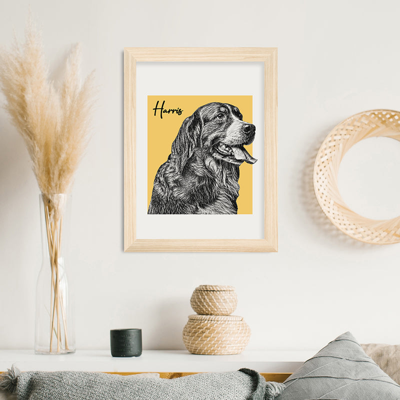 Personalised Pet Portrait Sketch Print A4 Natural Frame Framed Prints & Canvases Everything Personal