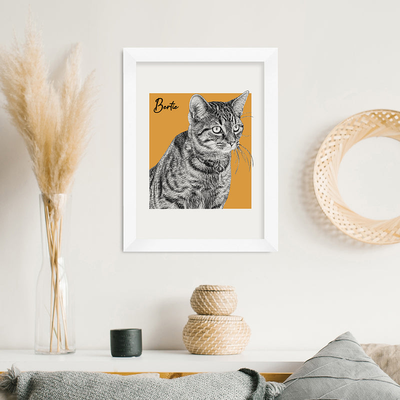 Personalised Pet Portrait Sketch Print A4 White Frame Framed Prints & Canvases Everything Personal