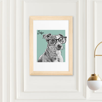 Personalised Pet Portrait Sketch Print A3 Natural Frame Framed Prints & Canvases Everything Personal