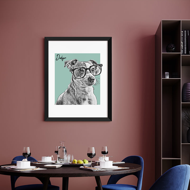 Personalised Pet Portrait Sketch Print A2 Black Frame Framed Prints & Canvases Everything Personal
